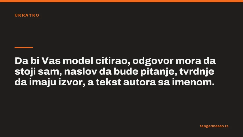 Da bi Vas model citirao, odgovor mora da stoji sam, naslov da bude pitanje, tvrdnje da imaju izvor, a tekst autora sa imenom.
